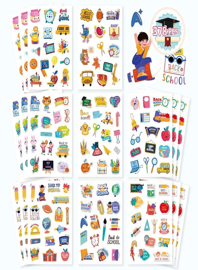 DUJAA Welcome Back to School Stickers, 387PCS First Day of School Party Favors Decorations, Happy Back to School Labels, Motivational Stickers for Kids Teacher Reward School Classroom Supplies Gifts - Image 1